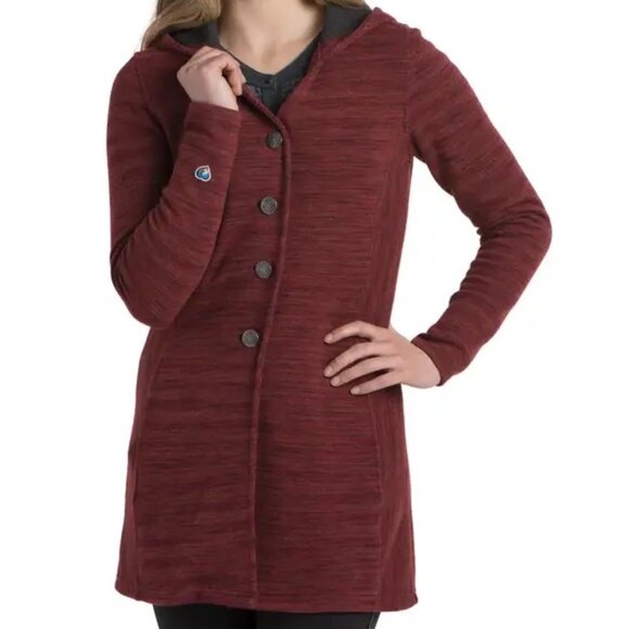 Kuhl Isla Long Hoody Jacket Red Burnt Sierra Wool Blend Fleece, Size XL - Picture 1 of 10